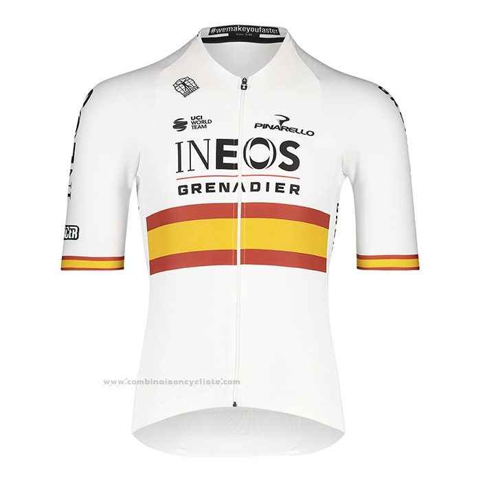 2022 Maillot Cyclisme Espagne Champion Ineos Blanc Rouge Manches Courtes et Cuissard